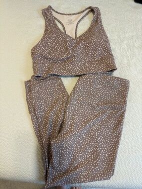 Workout Set - RBX Brown Polka Dot Leggings with Racerback Sports Bra